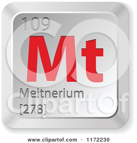 Clipart of a 3d Red and Silver Meitnerium Chemical Element Keyboard Button - Royalty Free Vector Illustration by Andrei Marincas