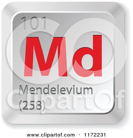 Clipart of a 3d Red and Silver Mendelevium Chemical Element Keyboard Button - Royalty Free Vector Illustration by Andrei Marincas