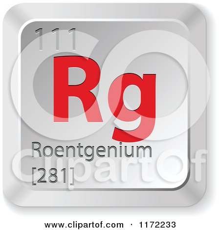 Clipart of a 3d Red and Silver Roentgenium Chemical Element Keyboard Button - Royalty Free Vector Illustration by Andrei Marincas