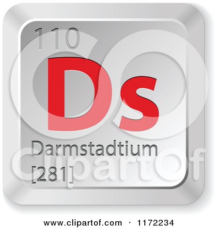 Clipart of a 3d Red and Silver Darmstadtium Chemical Element Keyboard Button - Royalty Free Vector Illustration by Andrei Marincas