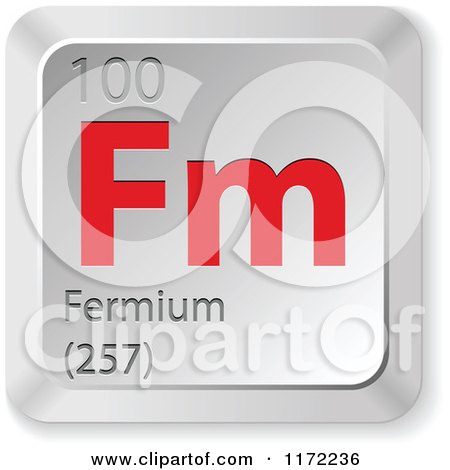 Clipart of a 3d Red and Silver Fermium Chemical Element Keyboard Button - Royalty Free Vector Illustration by Andrei Marincas