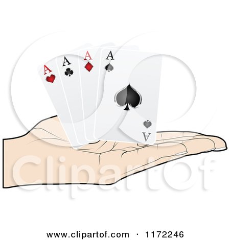 Clipart of a Poker Player Hand Holding Four Aces - Royalty Free Vector Illustration by Andrei Marincas