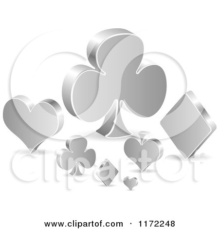 Clipart of 3d Silver Poker Playing Card Suit Shapes - Royalty Free Vector Illustration by Andrei Marincas