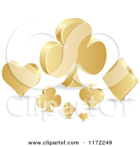 Clipart of 3d Golden Poker Playing Card Suit Shapes - Royalty Free Vector Illustration by Andrei Marincas