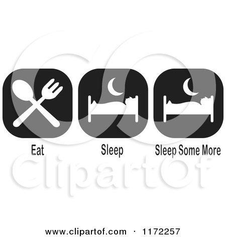 Clipart of Black and White Eat Sleep Slee Psome More Icons - Royalty Free Illustration by Johnny Sajem
