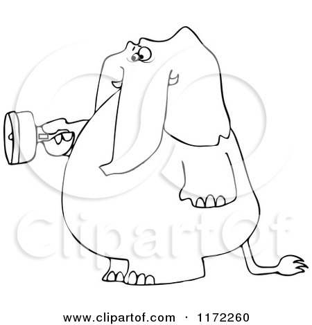 Cartoon of an Outlined Elephant Standing and Using a Flashlight - Royalty Free Vector Clipart by djart