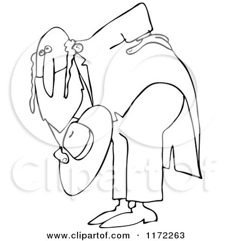 Cartoon of an Outlined Polite Rabbi Bowing - Royalty Free Vector Clipart by djart
