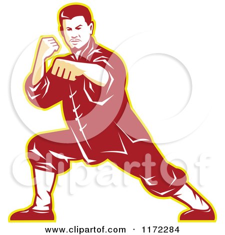 Clipart of a Shaolin Kung Fu Martial Artist in a Fighting Stance - Royalty Free Vector Illustration by patrimonio