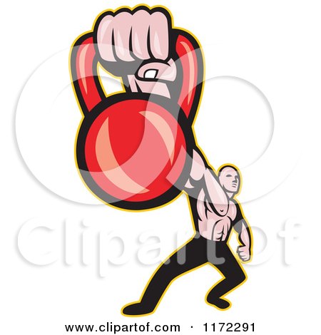 Clipart of a Muscular Man Holding out a Kettlebell - Royalty Free Vector Illustration by patrimonio