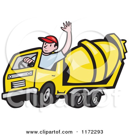 Clipart of a Cement Truck Driver Waving - Royalty Free Vector Illustration by patrimonio