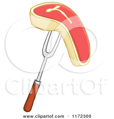Cartoon of a Raw Steak of a Bbq Fork - Royalty Free Vector Clipart by Hit Toon