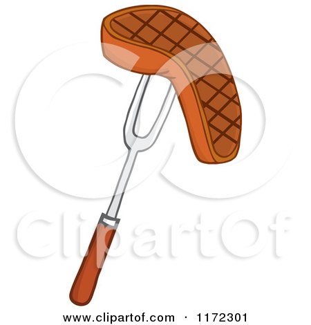 Cartoon of a Grilled Steak of a Bbq Fork - Royalty Free Vector Clipart by Hit Toon