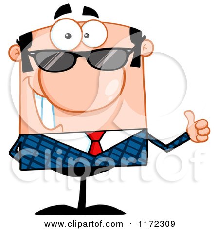 Cartoon of a Happy Caucasian Businessman Wearing Sunglasses and Holding a Thumb up - Royalty Free Vector Clipart by Hit Toon