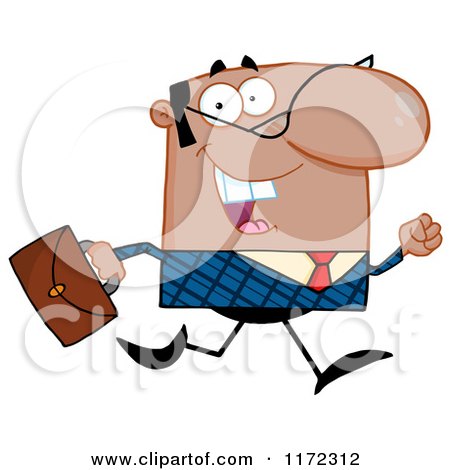 Cartoon of a Happy Black, Indian or Hispanic Businessman Running with His Briefcase - Royalty Free Vector Clipart by Hit Toon