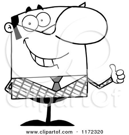 Cartoon of a Pleased Grayscale Businessman Holding a Thumb up and Smiling - Royalty Free Vector Clipart by Hit Toon