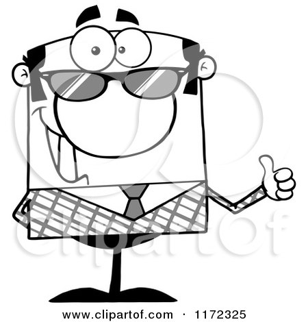 Cartoon of a Happy Grayscale Businessman Wearing Sunglasses and Holding a Thumb up - Royalty Free Vector Clipart by Hit Toon
