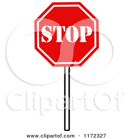 Cartoon of a Stop Sign on a Post - Royalty Free Vector Clipart by Hit Toon