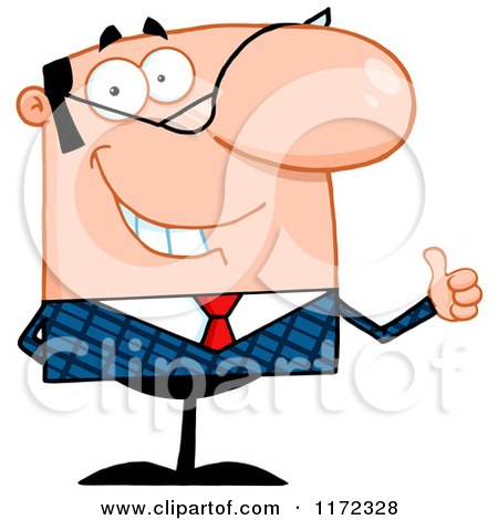 Cartoon of a Pleased Caucasian Businessman Holding a Thumb up and Smiling - Royalty Free Vector Clipart by Hit Toon