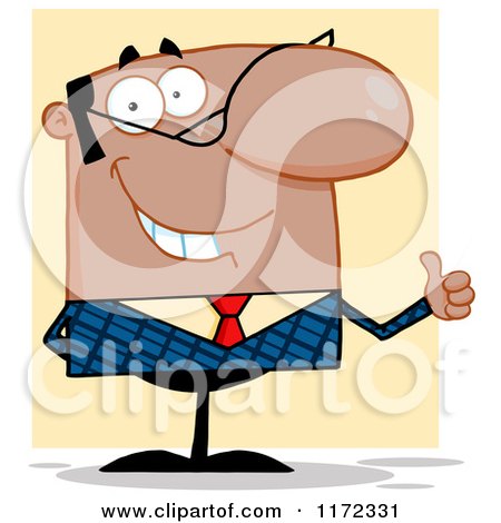 Cartoon of a Pleased African or Hispanic Businessman Holding a Thumb up and Smiling, over Yellow - Royalty Free Vector Clipart by Hit Toon
