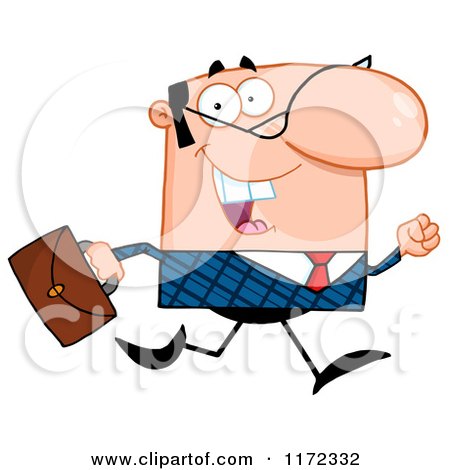 Cartoon of a Happy Caucasian Businessman Running with His Briefcase - Royalty Free Vector Clipart by Hit Toon