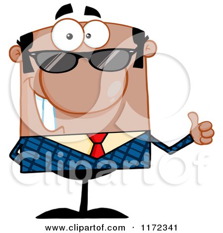 Cartoon of a Happy Black Hispanic or Indian Businessman Wearing Sunglasses and Holding a Thumb up - Royalty Free Vector Clipart by Hit Toon