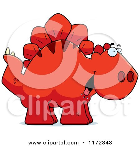 Cartoon of a Hungry Red Stegosaurus Dinosaur - Royalty Free Vector Clipart by Cory Thoman
