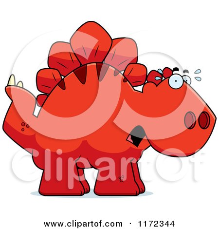 Cartoon of a Scared Red Stegosaurus Dinosaur - Royalty Free Vector Clipart by Cory Thoman
