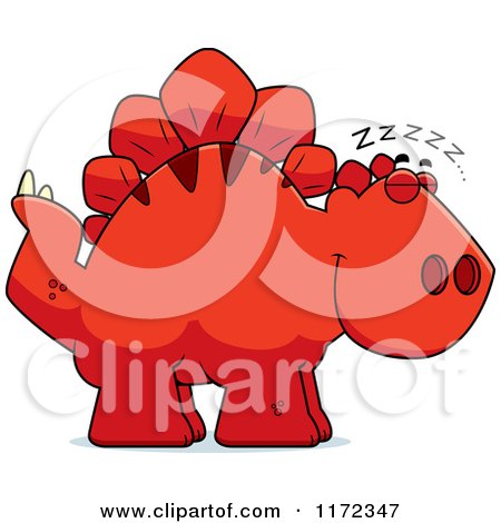 Cartoon of a Sleeping Red Stegosaurus Dinosaur - Royalty Free Vector Clipart by Cory Thoman