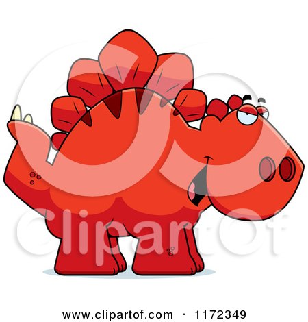 Cartoon of a Sly Red Stegosaurus Dinosaur - Royalty Free Vector Clipart by Cory Thoman