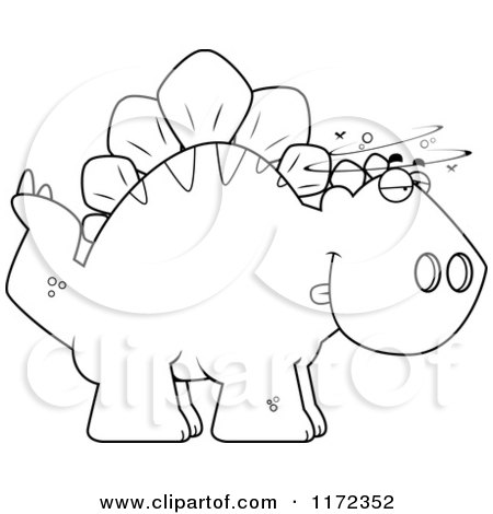 Cartoon Clipart Of A Dumb or Drunk Stegosaurus Dinosaur - Vector Outlined Coloring Page by Cory Thoman