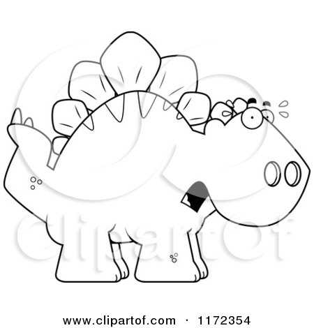 Cartoon Clipart Of A Scared Stegosaurus Dinosaur - Vector Outlined Coloring Page by Cory Thoman