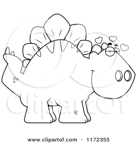 Cartoon Clipart Of A Loving Stegosaurus Dinosaur - Vector Outlined Coloring Page by Cory Thoman