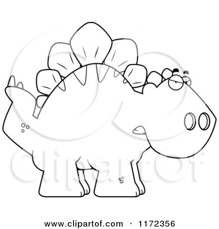 Cartoon Clipart Of A Mad Stegosaurus Dinosaur - Vector Outlined Coloring Page by Cory Thoman