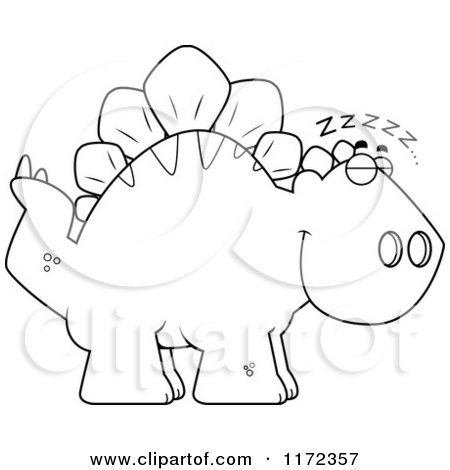 Cartoon Clipart Of A Sleeping Stegosaurus Dinosaur - Vector Outlined Coloring Page by Cory Thoman