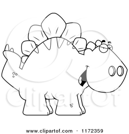 Cartoon Clipart Of A Sly Stegosaurus Dinosaur - Vector Outlined Coloring Page by Cory Thoman