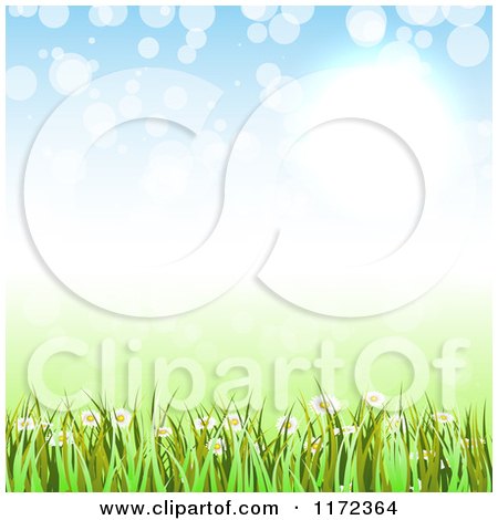 Clipart of a Green Grass and Wildflower Background with Light Flares - Royalty Free Vector Illustration by vectorace