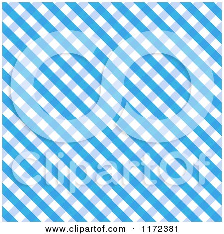 Clipart of a Blue and White Diagonal Gingham Fabric Background - Royalty Free Vector Illustration by vectorace