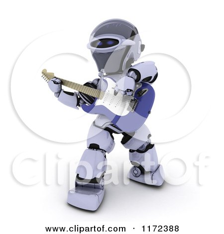 Clipart of a 3d Robot Playing an Electric Guitar - Royalty Free CGI Illustration by KJ Pargeter