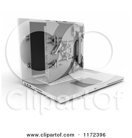 Clipart of a 3d Secure Laptop Computer with an Open Vault Safe 2 - Royalty Free CGI Illustration by KJ Pargeter