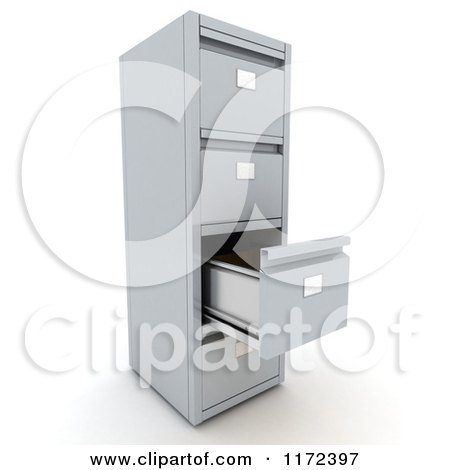 Clipart of a 3d Filing Cabinet with an Empty Open Drawer - Royalty Free CGI Illustration by KJ Pargeter