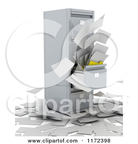 Clipart of Files Flying out of a 3d Cabinet - Royalty Free CGI Illustration by KJ Pargeter