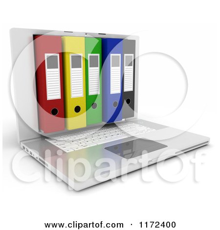 Clipart of a 3d Laptop Computer with Office Binders in the Screen 2 - Royalty Free CGI Illustration by KJ Pargeter