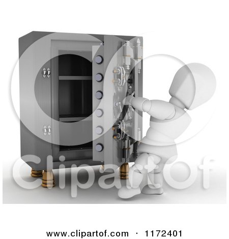 Clipart of a 3d Whte Character Opening a Vault - Royalty Free CGI Illustration by KJ Pargeter