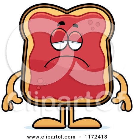 Cartoon of a Depressed Toast and Jam Mascot - Royalty Free Vector Clipart by Cory Thoman