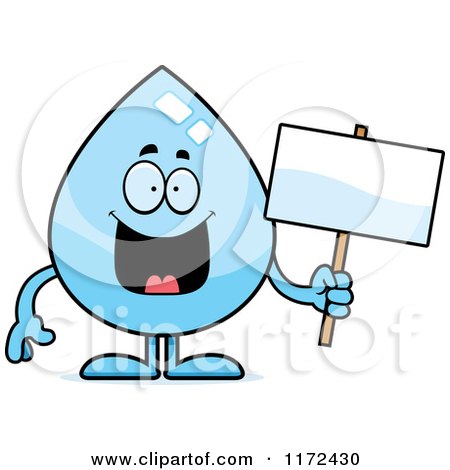 Cartoon of a Happy Water Drop Mascot with a Sign - Royalty Free Vector Clipart by Cory Thoman