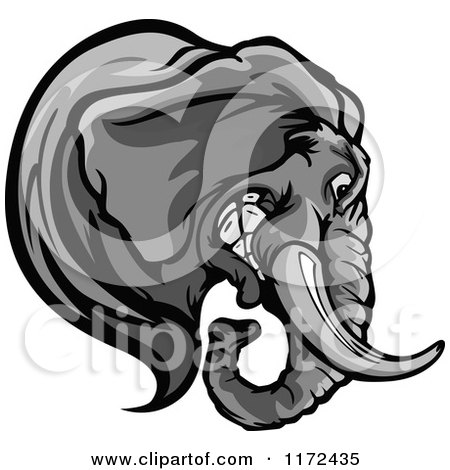 Clipart of a Grayscale Elephant Head in Profile - Royalty Free Vector Illustration by Chromaco
