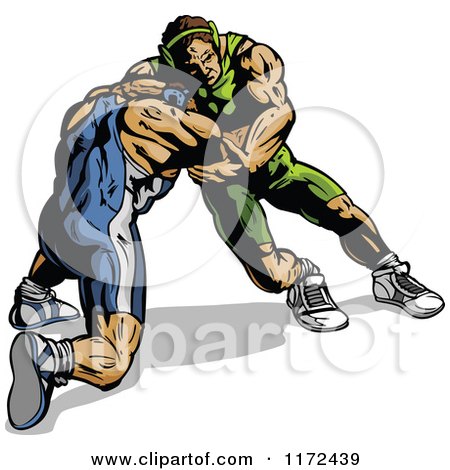 Clipart of Muscular Wrestlers in a Match - Royalty Free Vector Illustration by Chromaco