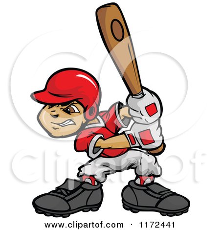 Cartoon of a Baseball Boy Holding a Wooden Bat - Royalty Free Vector Clipart by Chromaco