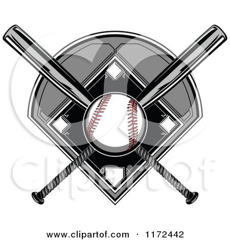 Clipart of a Baseball over a Diamond and Crossed Bats - Royalty Free Vector Illustration by Chromaco