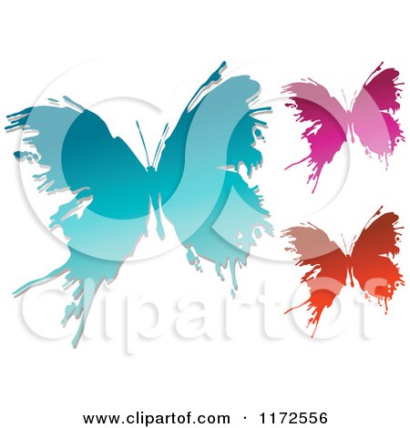 Clipart of Blue Red and Pink Ink Splatter Butterflies - Royalty Free Vector Illustration by Vector Tradition SM